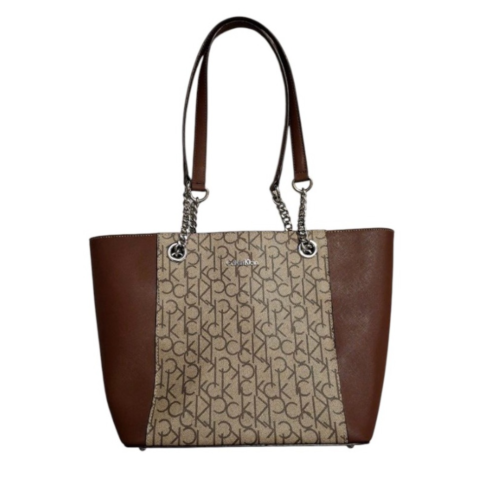 Calvin Klein Hayden Signature East/West Top Zip Chain Tote Bag
